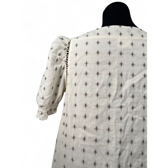 ANTHROPOLOGIE DRA | S | Cream and Embroidery Peasant Dress Puff Shoulder - Picture 3 of 6